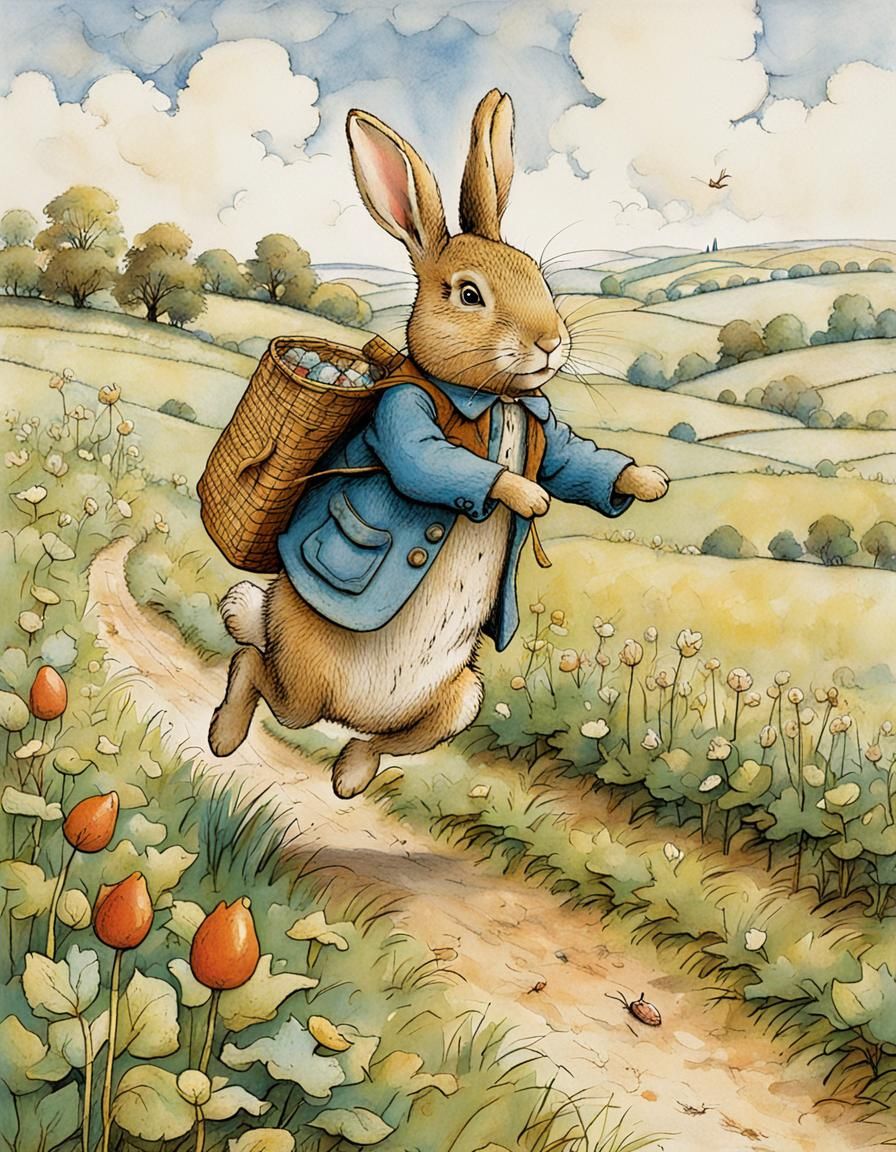 Peter Rabbit's Field Adventure: Whimsical Illustration