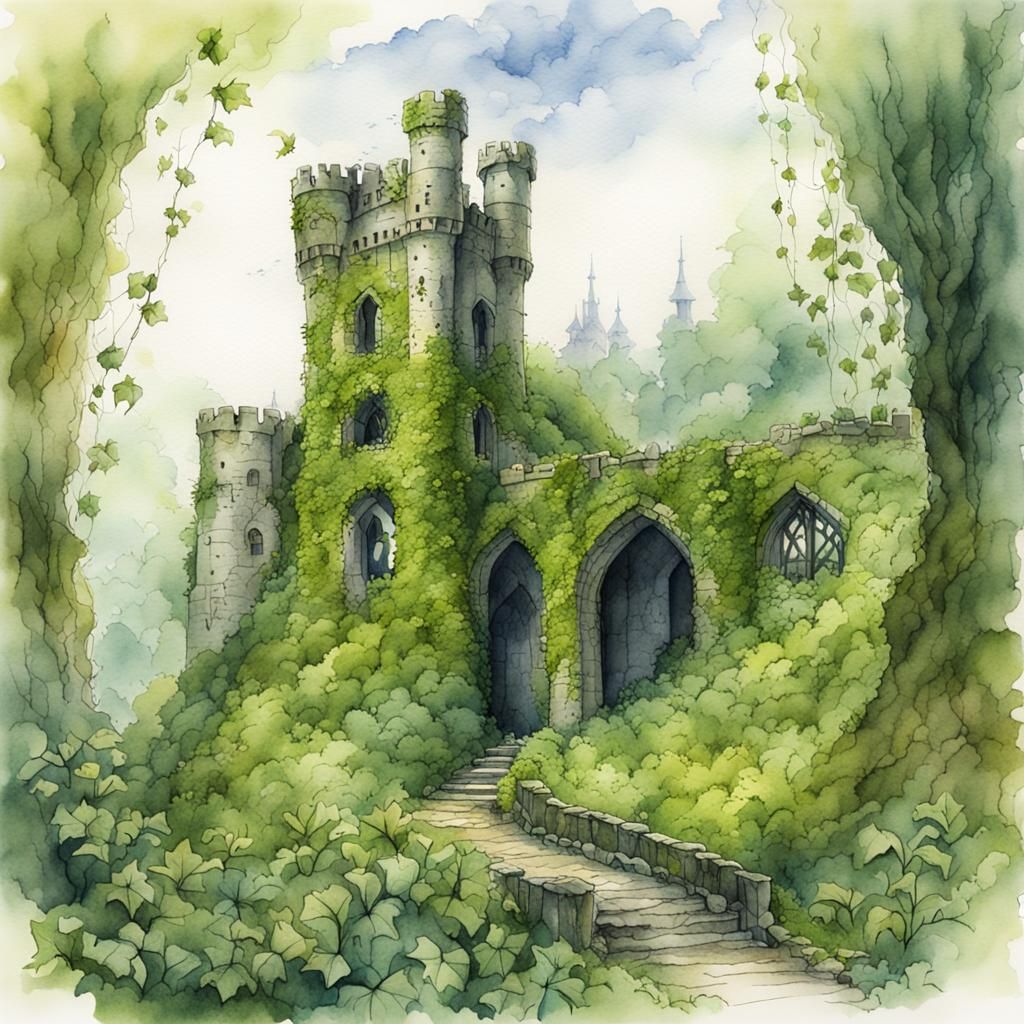 Castle Ruins in Watercolor Children's Book Illustration