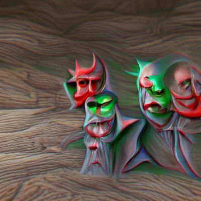 Three Sinister Figures in Detailed 3D Rendering
