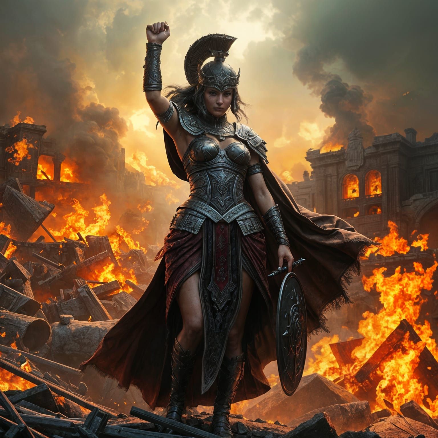 Victorious Greek Goddess in Battle Aftermath