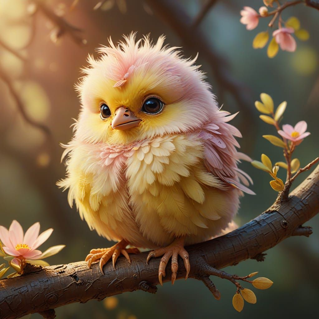 Adorable Fluffy Baby Bird in Golden Hour Light
