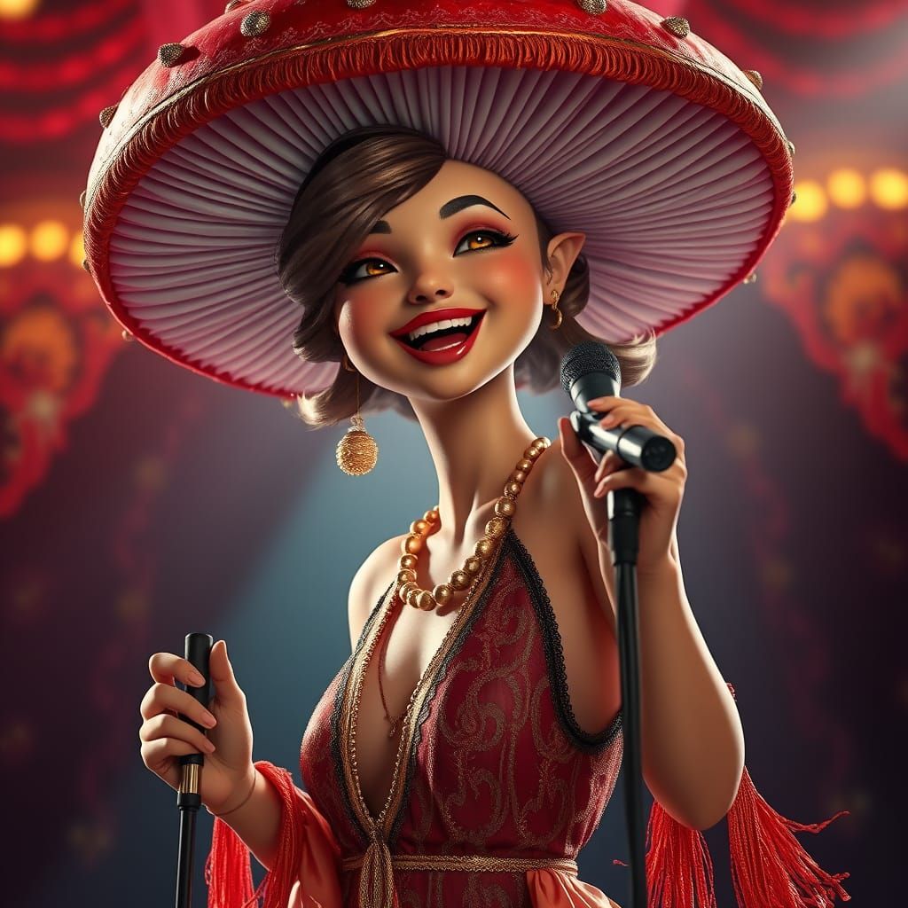 Flapper Mushroom Singer: Art Deco Stage