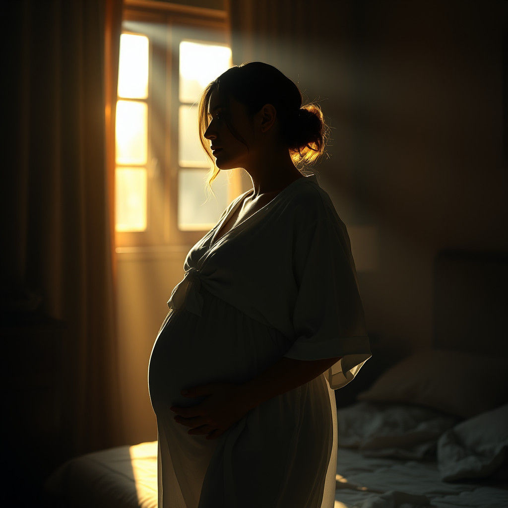 Pregnant Woman in Silhouette Bathed in Golden Light