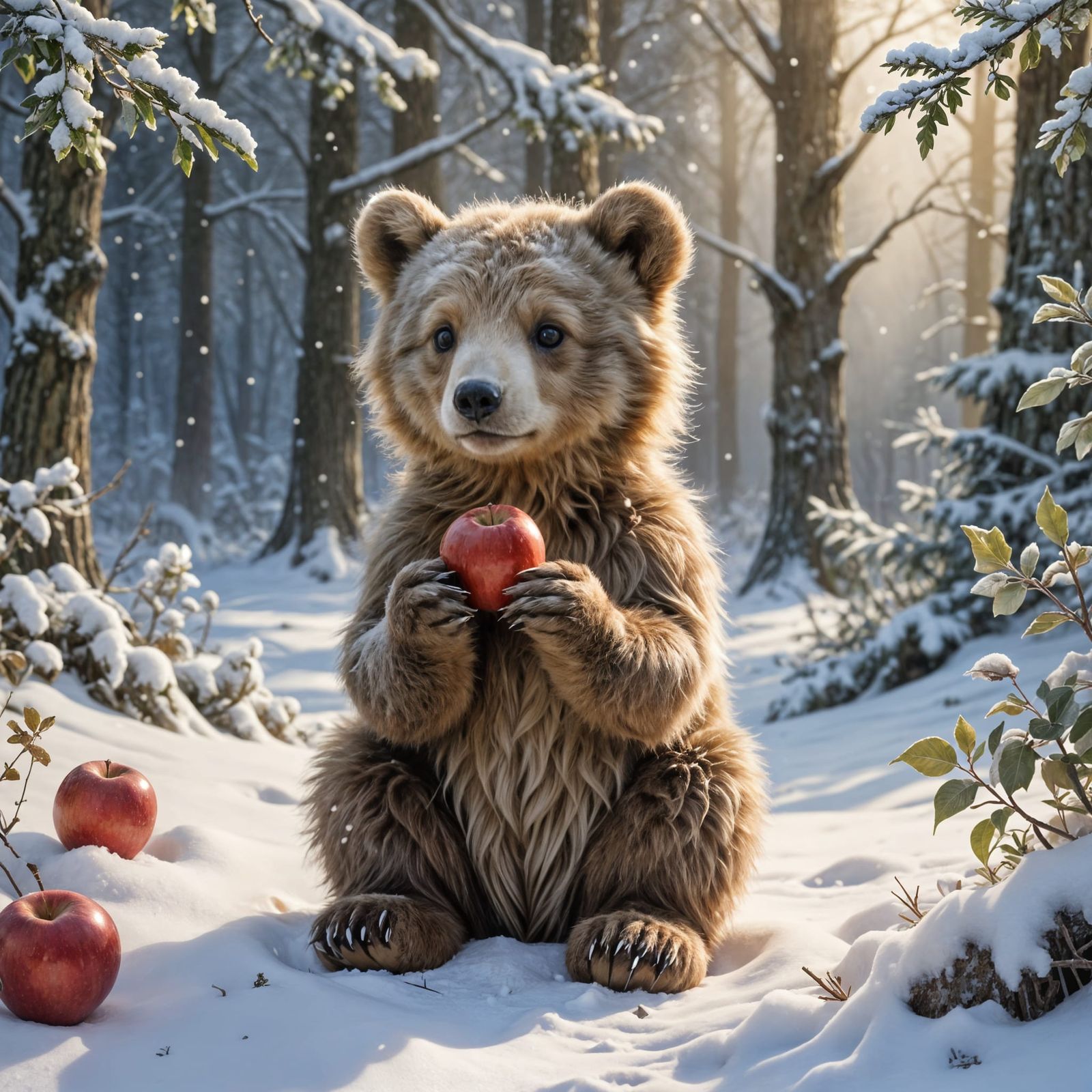 A bear cub and apples