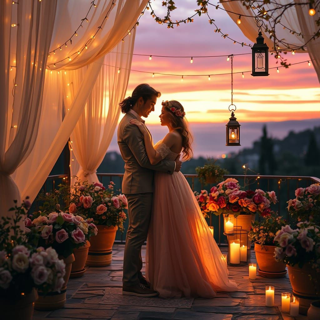 Softly Lit Couple in a Romantic Garden Setting