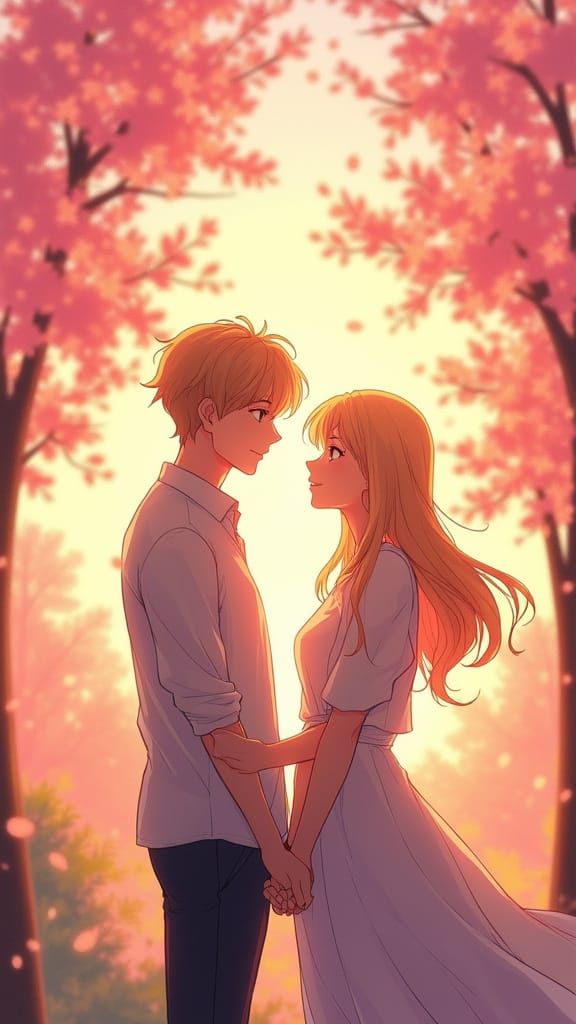 Sakura Sunset Couple in Anime Art Style