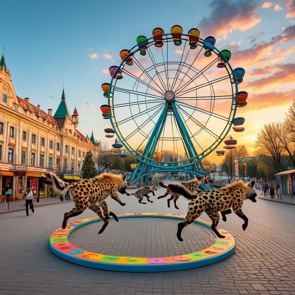 Surreal Hyena Theme Park in Budapest Sunset