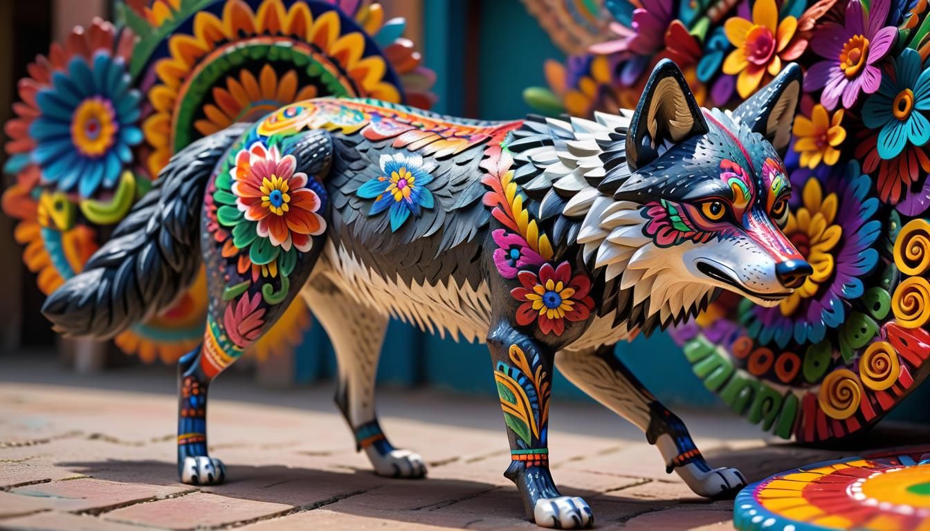 Mexican Wolf in Alebrije Style