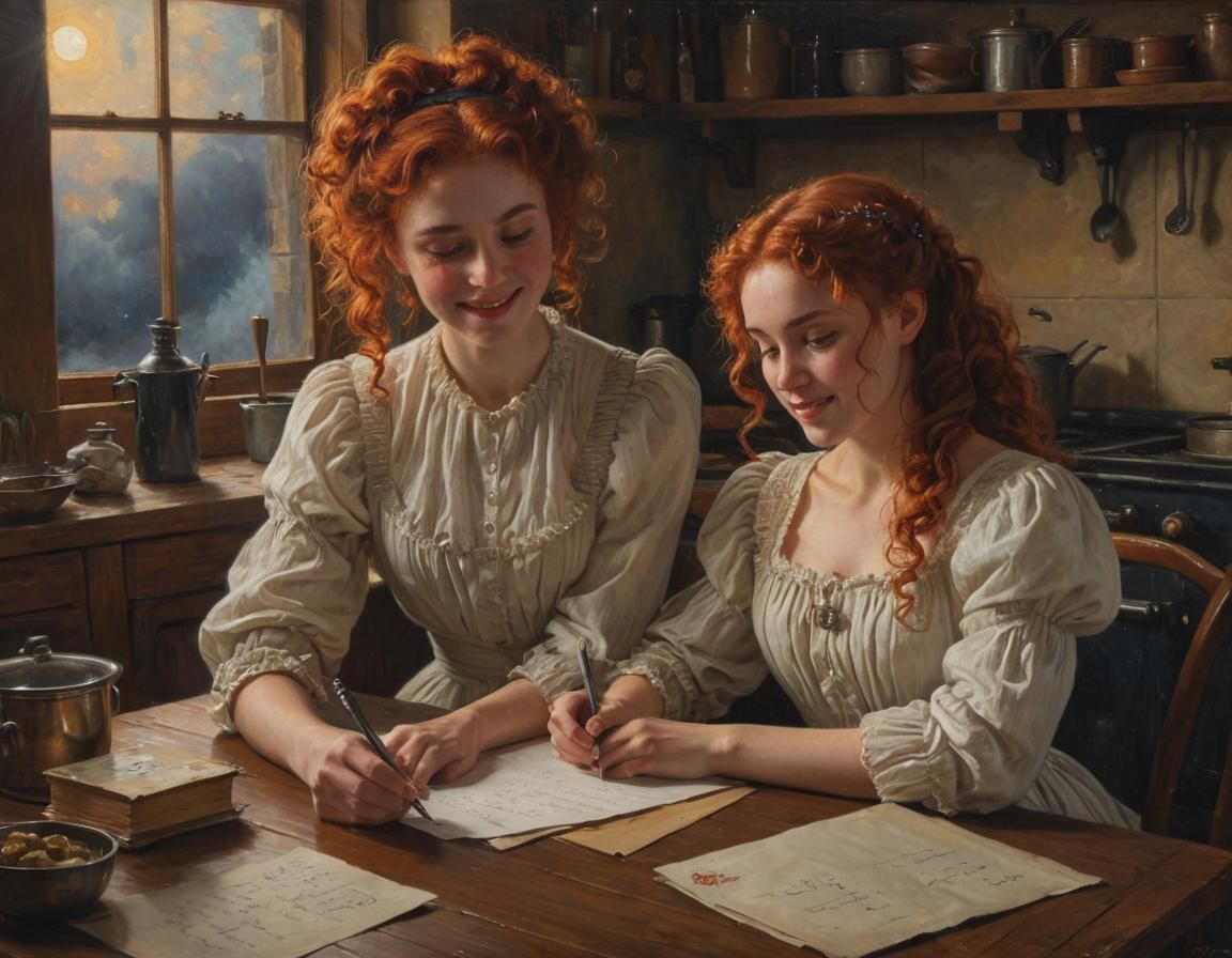 Victorian Girl Writing Letter: Oil Painting by Gurney