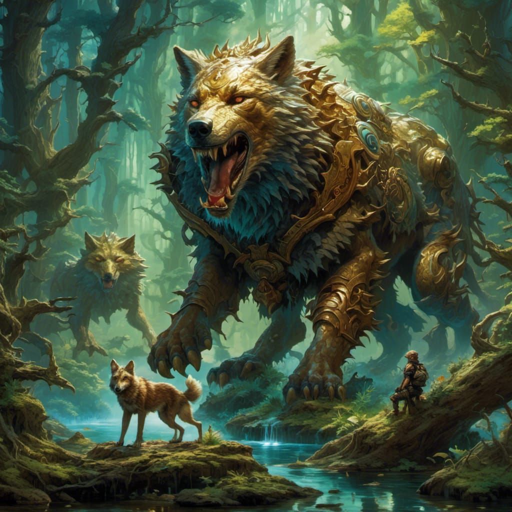 Holographic Wolf Mercenary in Futuristic Style