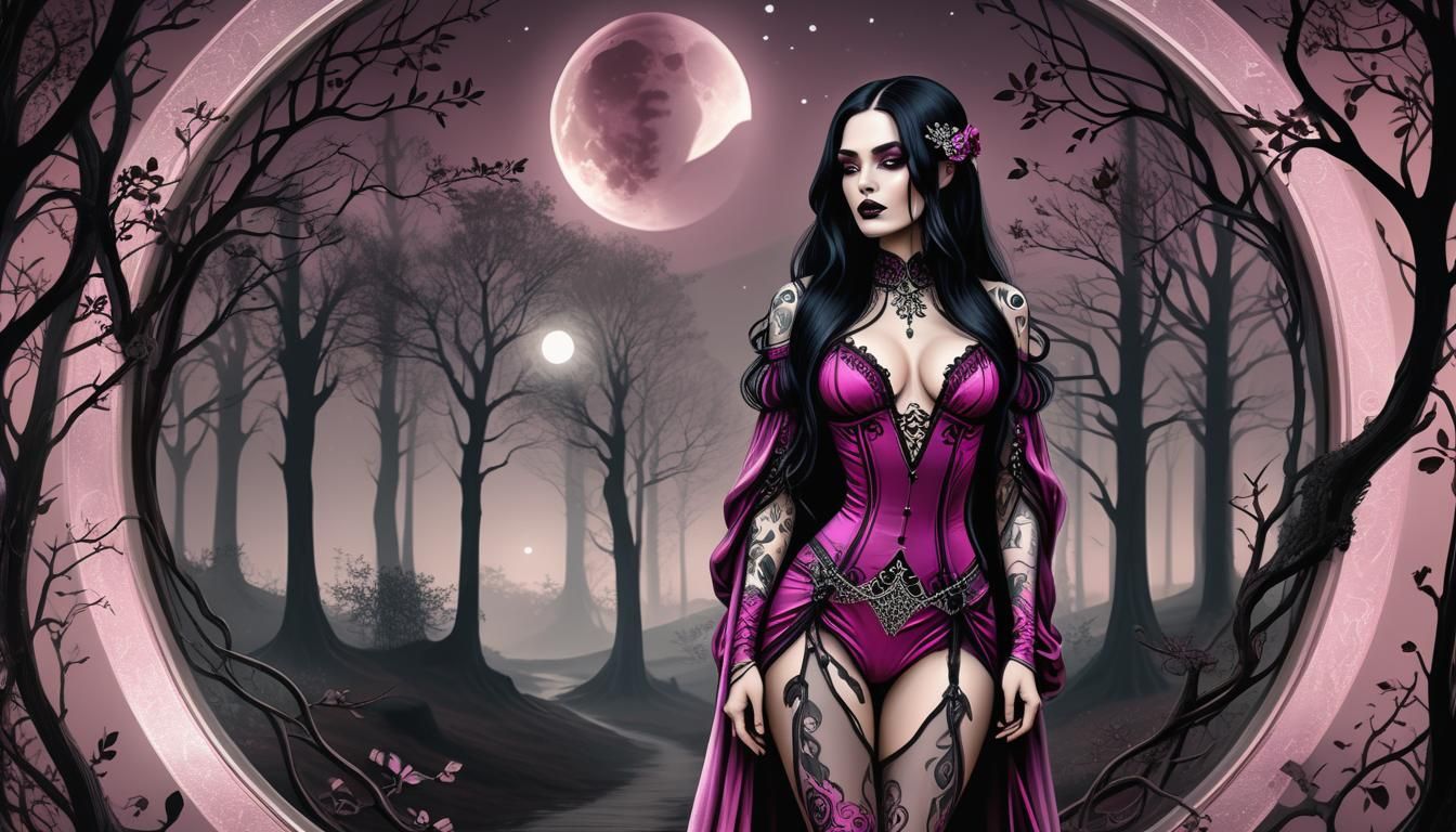 Saxon Woman with Gothic Lace Outfit in Moonlight