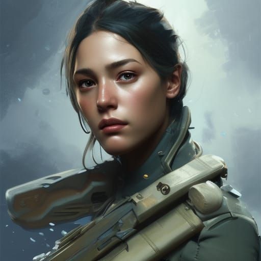 Beautiful Female Soldier Portrait in Hyperdetailed Style