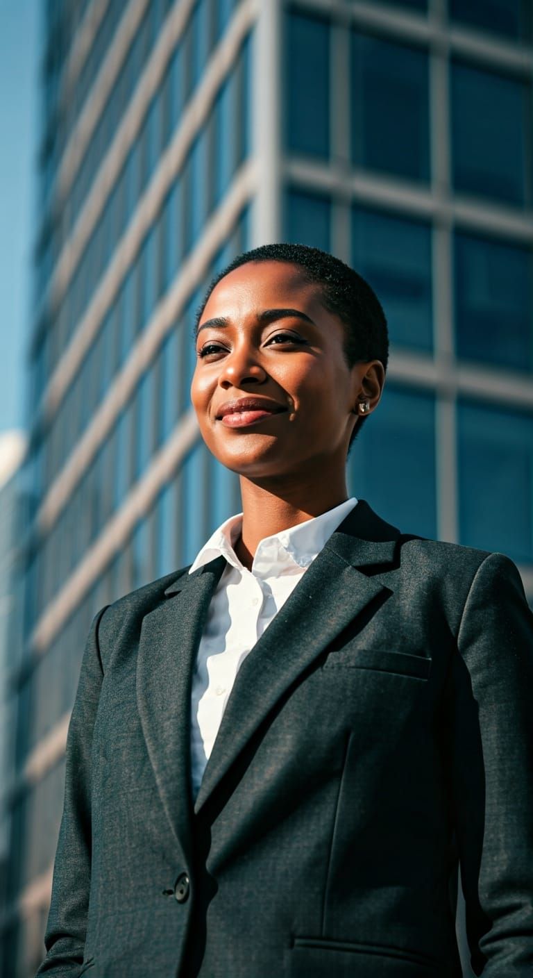 Confident Woman in Cityscape, Cinematic Digital Art