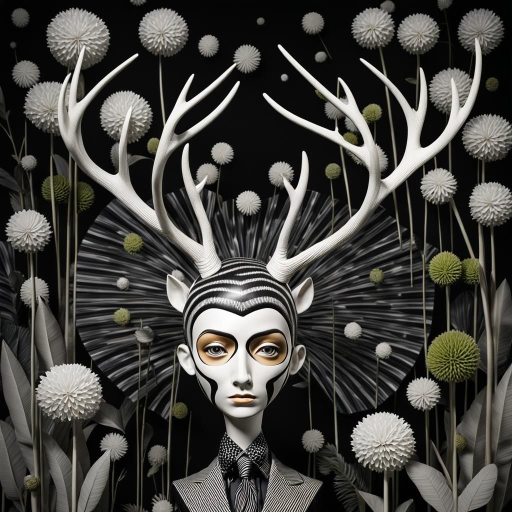 Man with Antlers in Biomorphic Office