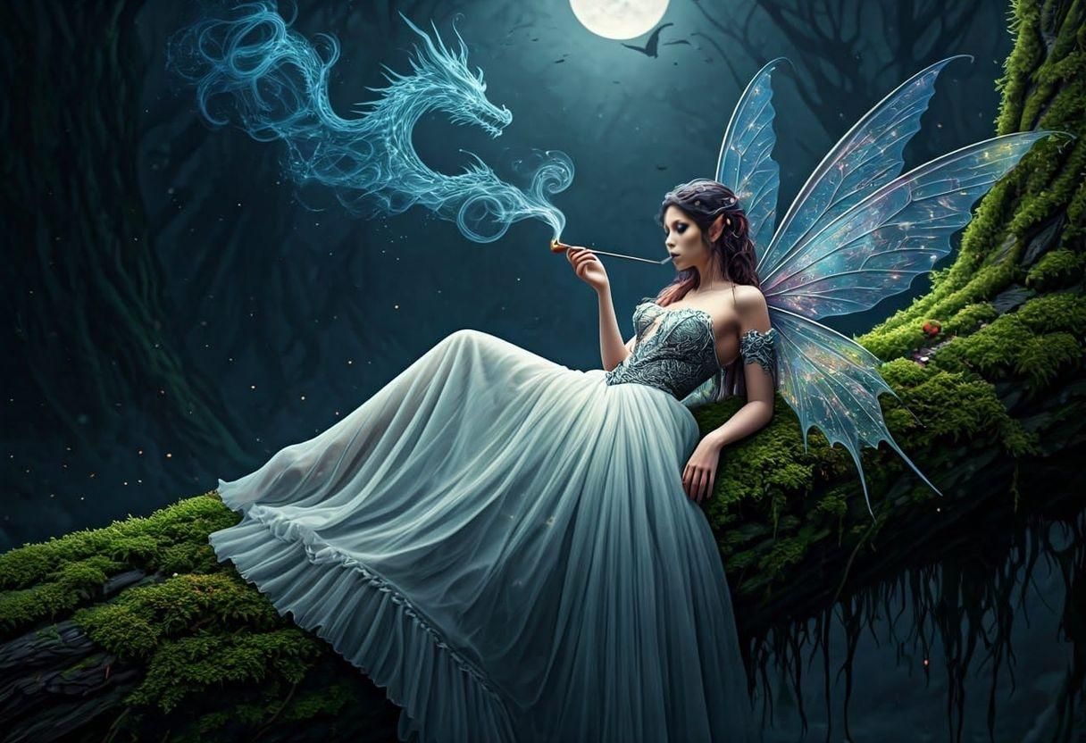 Fierce Fairy Smoking Dragon Pipe in Moonlight