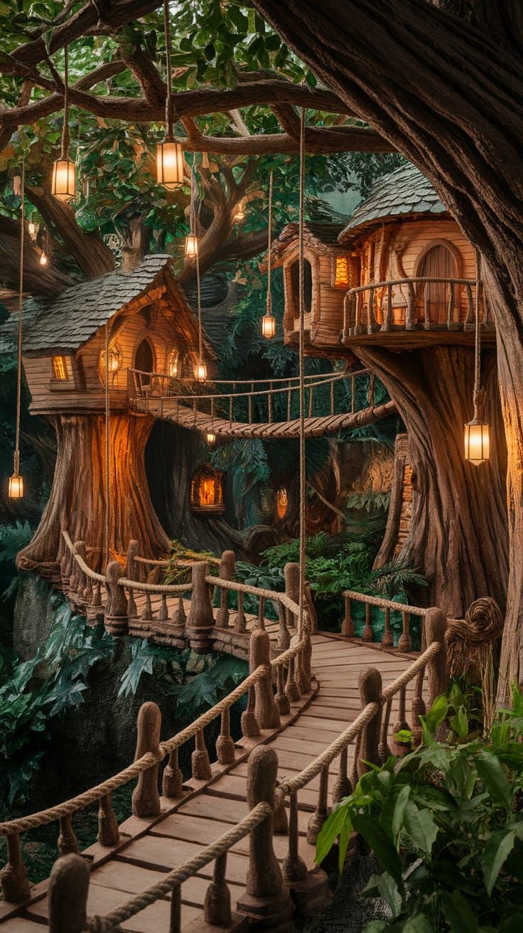Whimsical Treehouse Village in Enchanted Forest