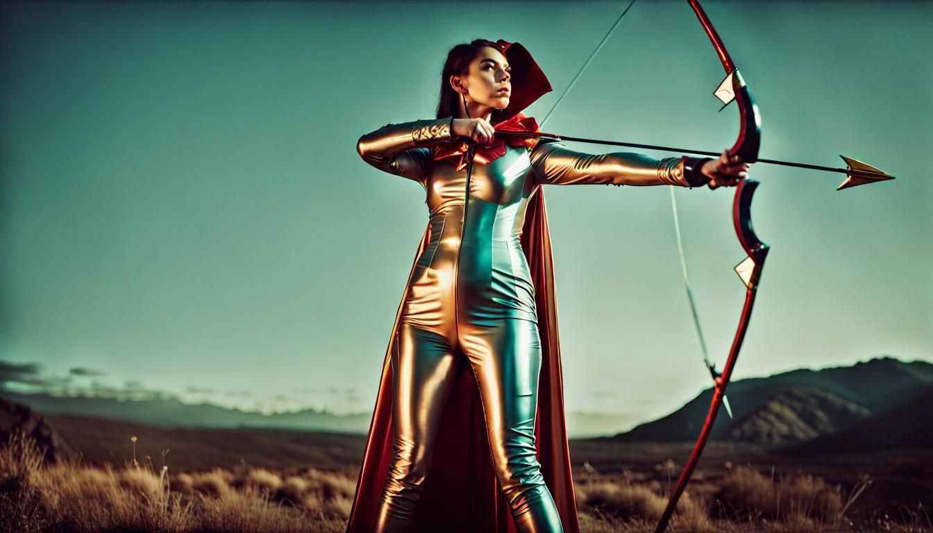 Empress with Bow in Reflective Latex, Cinematic Style