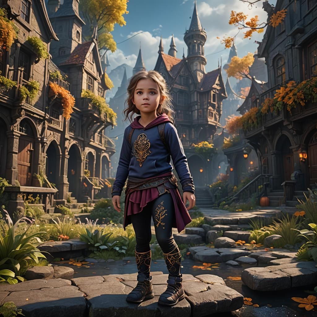 Little Girl in Leggings: Detailed Fantasy Art
