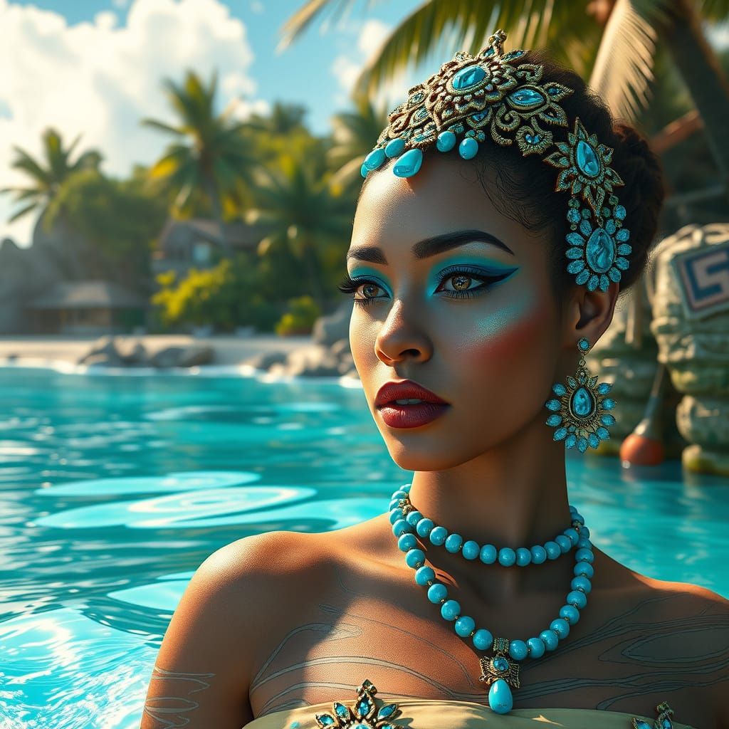 Turquoise Tropical Beach in Detailed Matte Painting Style
