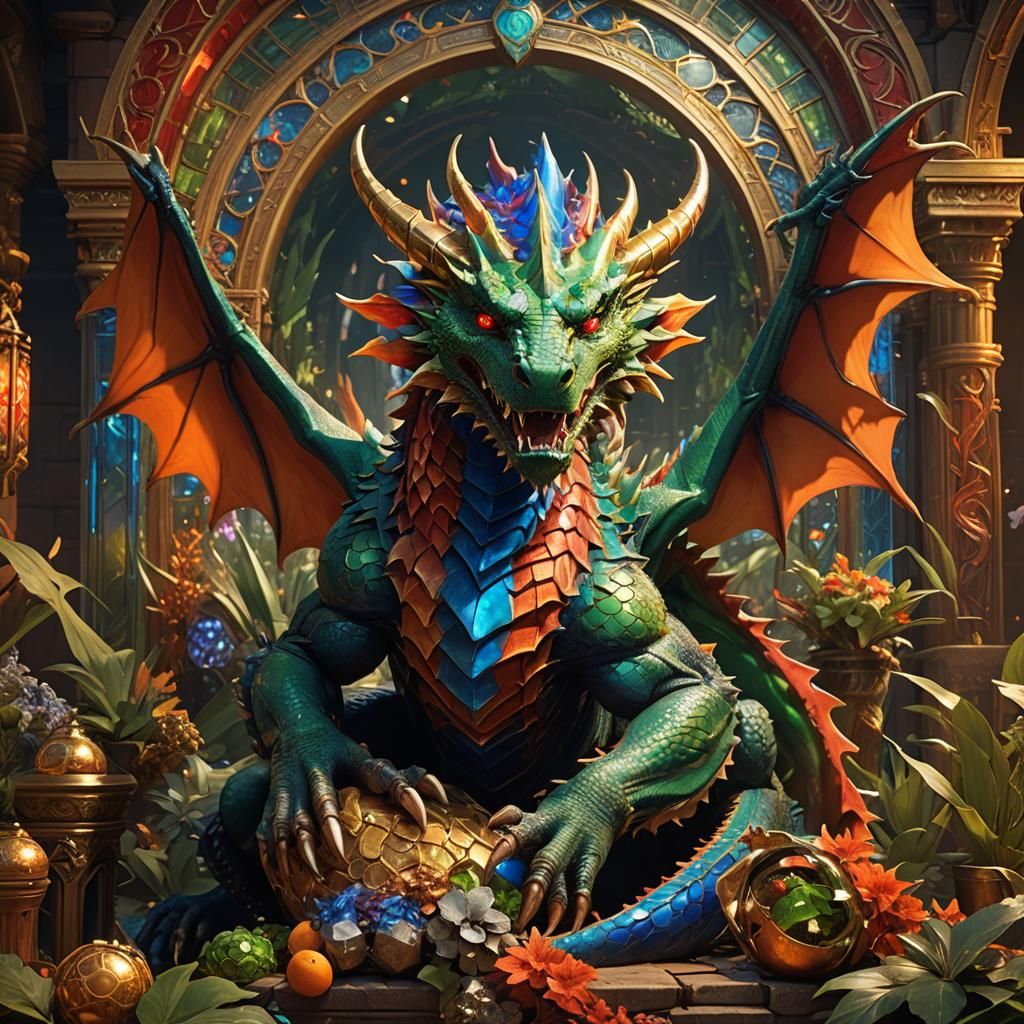 Majestic Dragon Lair in Art Nouveau Style