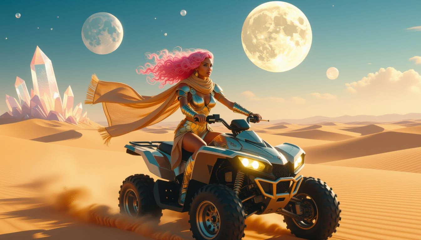 Woman Rides Quad Through Transforming Desert in Magical Real...