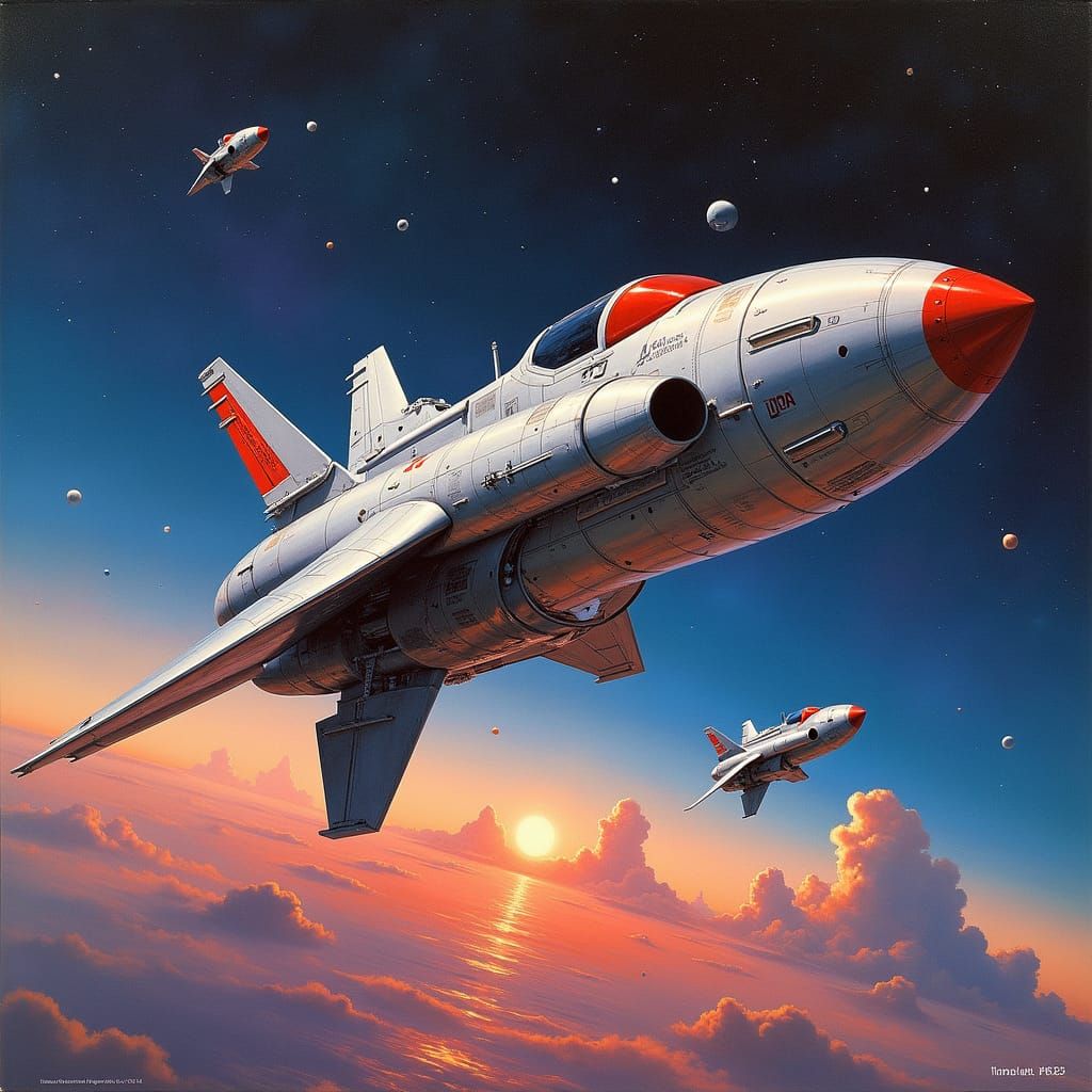 Retro Cyberpunk Spaceship Battle in Chrome Steel