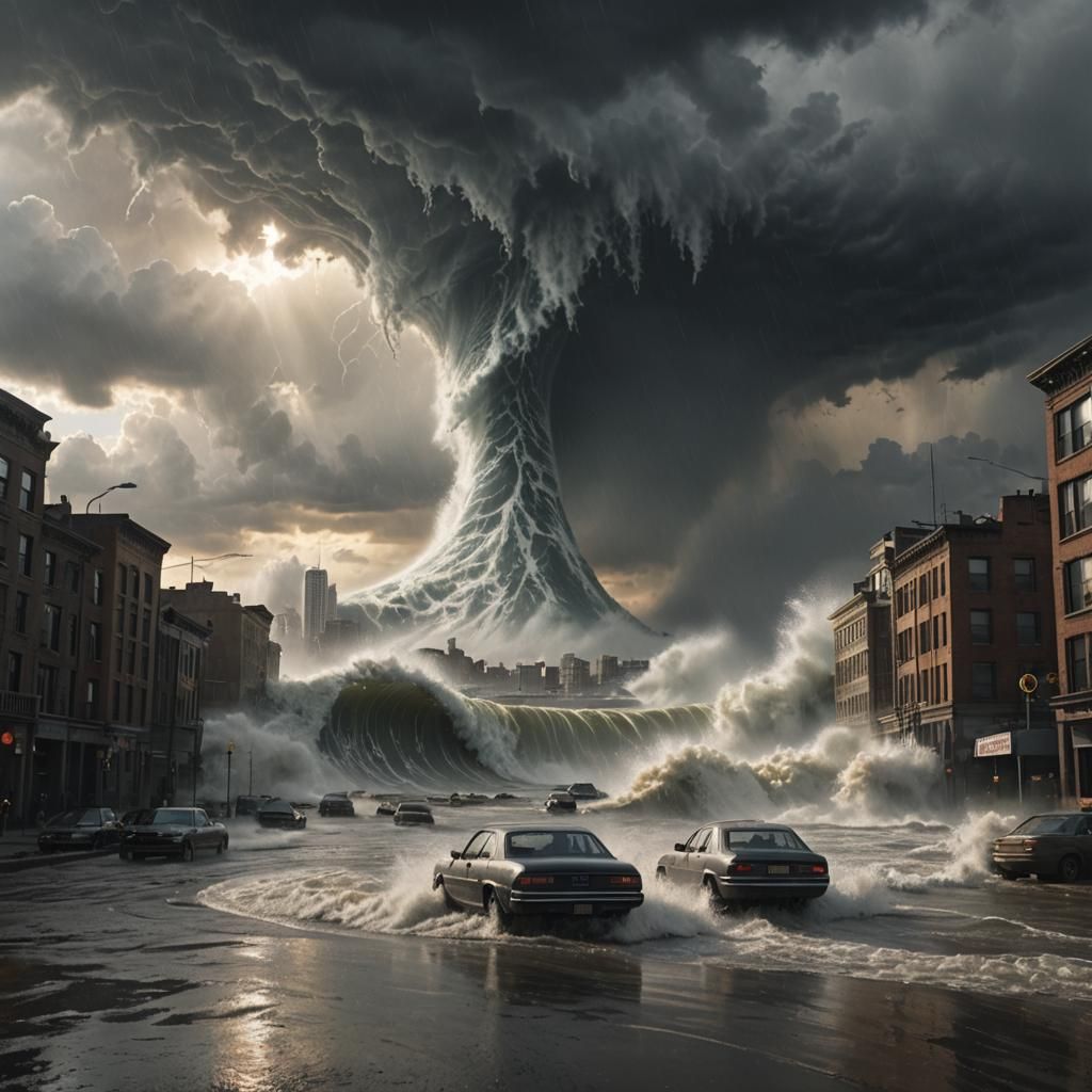 Apocalyptic Tsunami Over Deserted City: Digital Matte Painti...