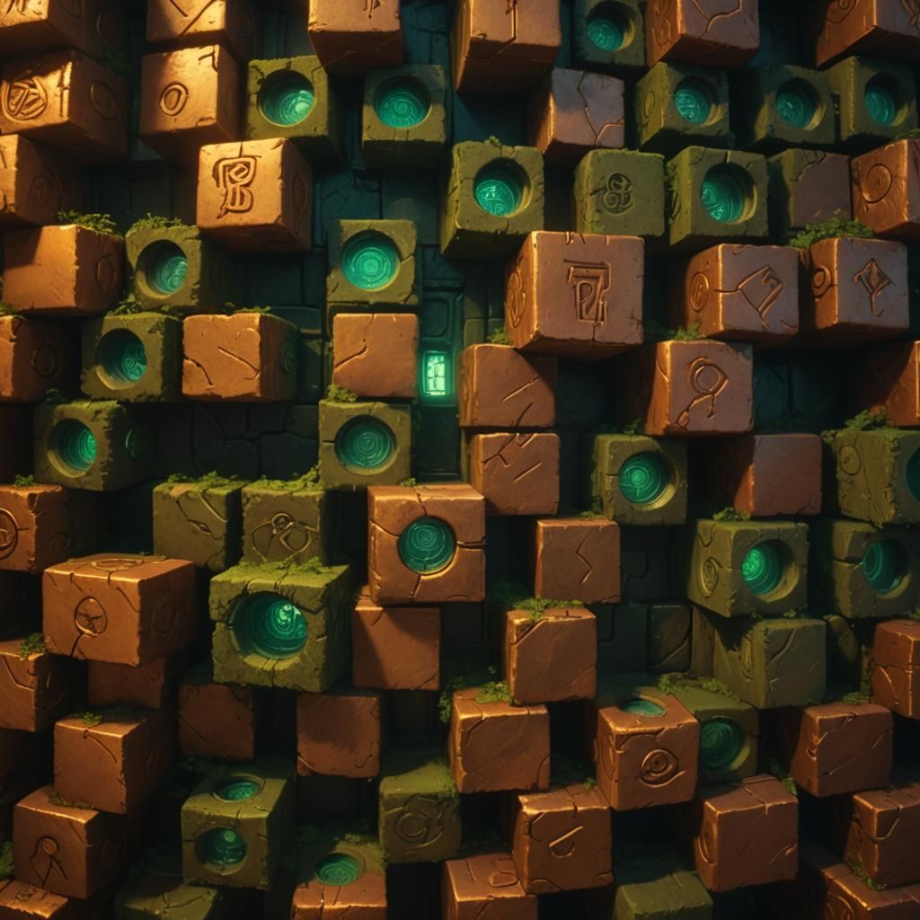 Mystical Copper Chamber with Runes in High-Fantasy Style