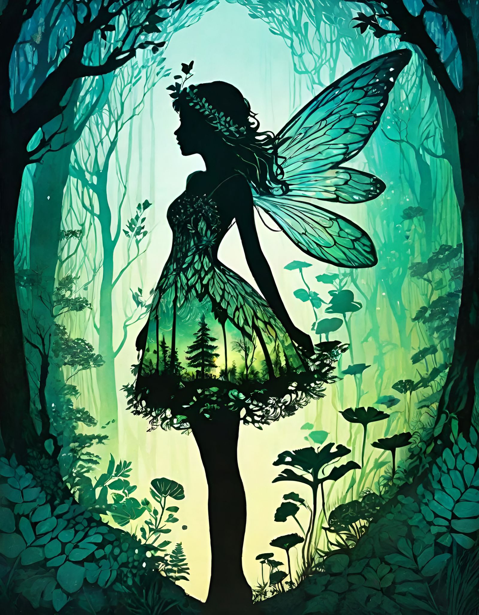 Detailed Nature Double Exposure in Anime Style