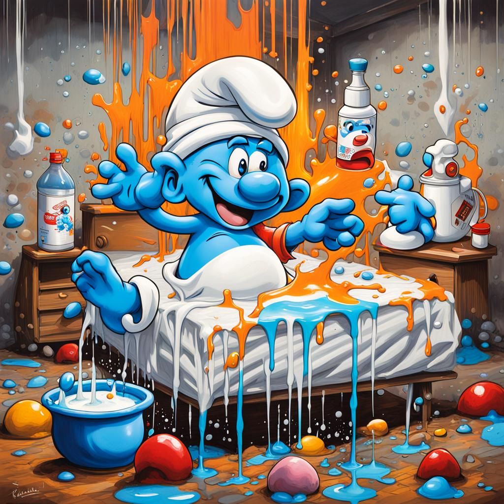 Pregnant Smurf Milk Splash: Graffiti Street Art