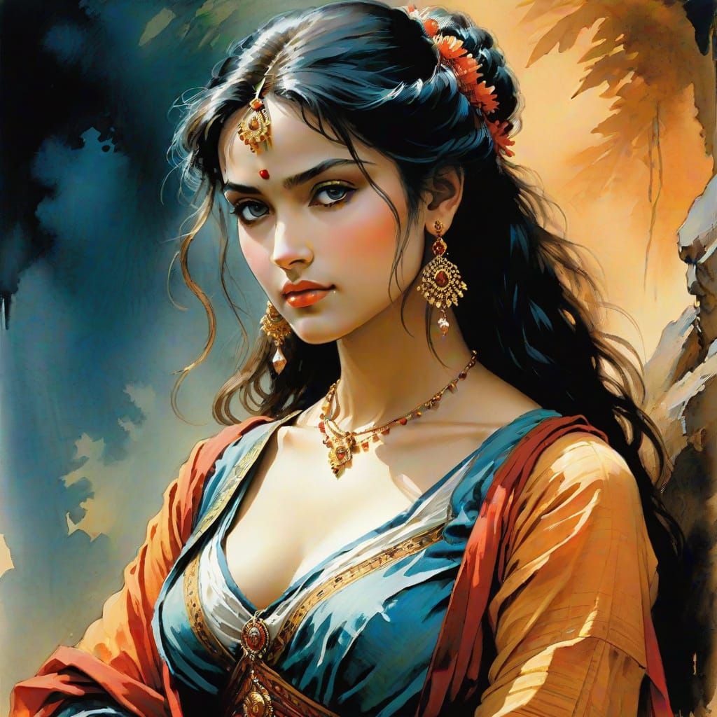 Cyberpunk Indian Goddess in Chiaroscuro