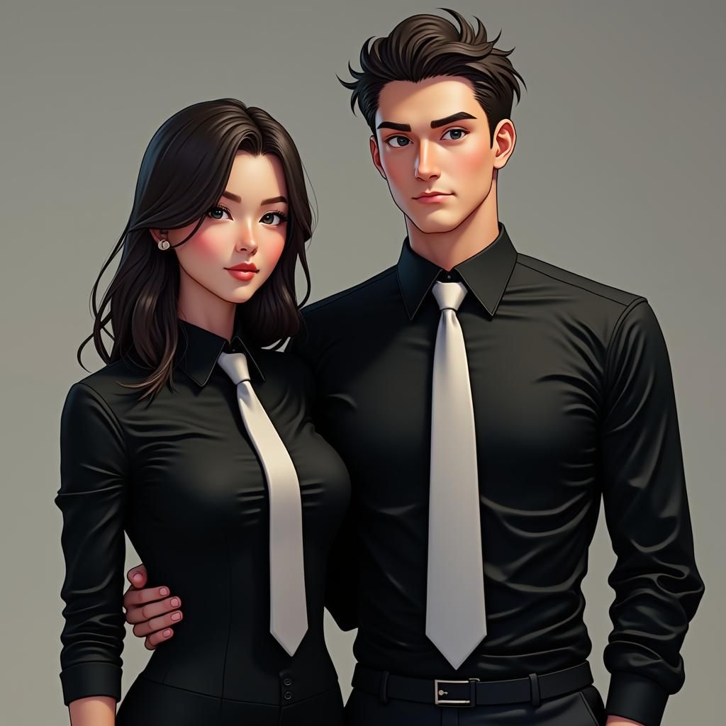 Formal Couple in Matching Black and White Outfits