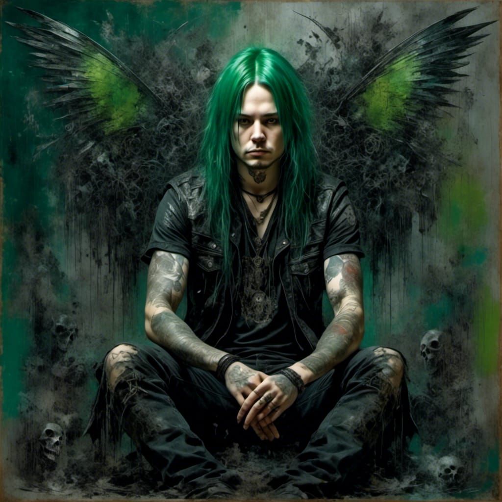 Goth Metalhead Fairy with Butterfly Wings