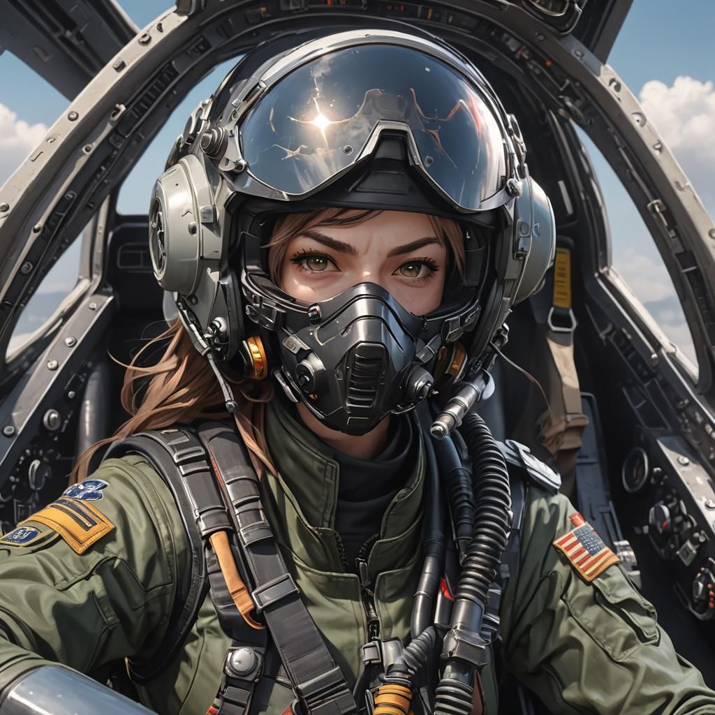 Determined Girl Fighter Pilot in 3D Anime Art