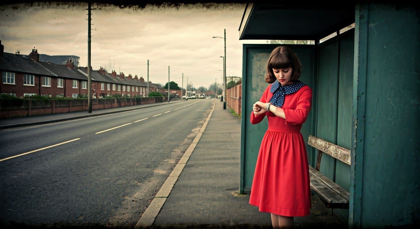 1960s British Film Scene: Woman at Bus Stop