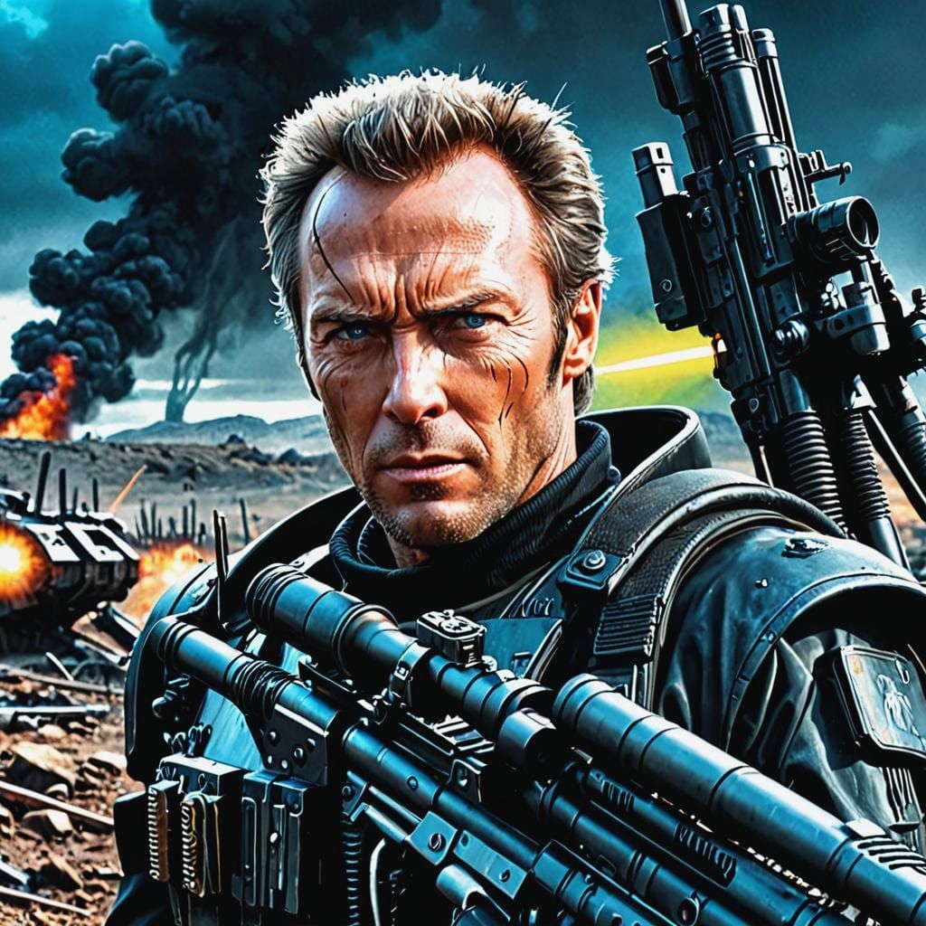 Cyborg Portrait in 90s Sci-Fi Movie Style