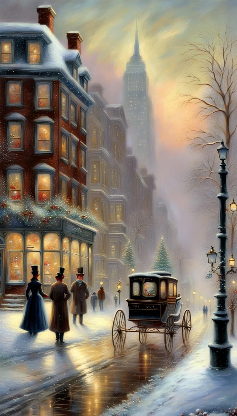 Victorian Christmas Street Scene in Ethereal Fantasy Style
