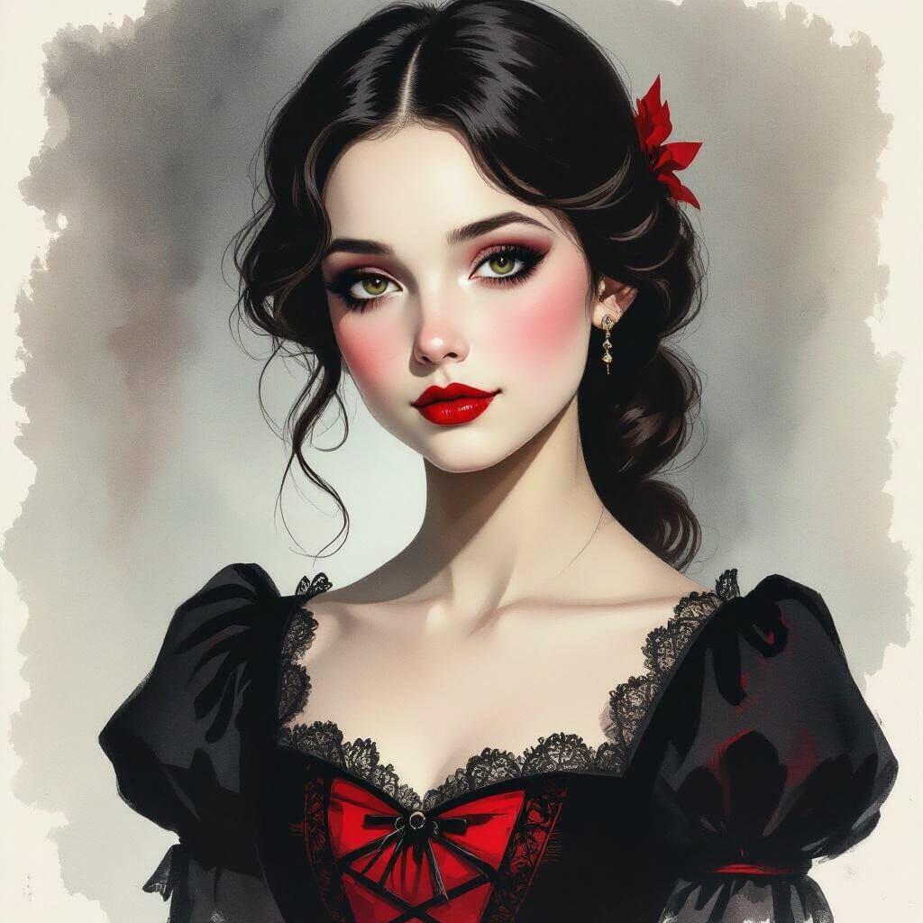 Gothic Portrait of a Girl in Black and Red
