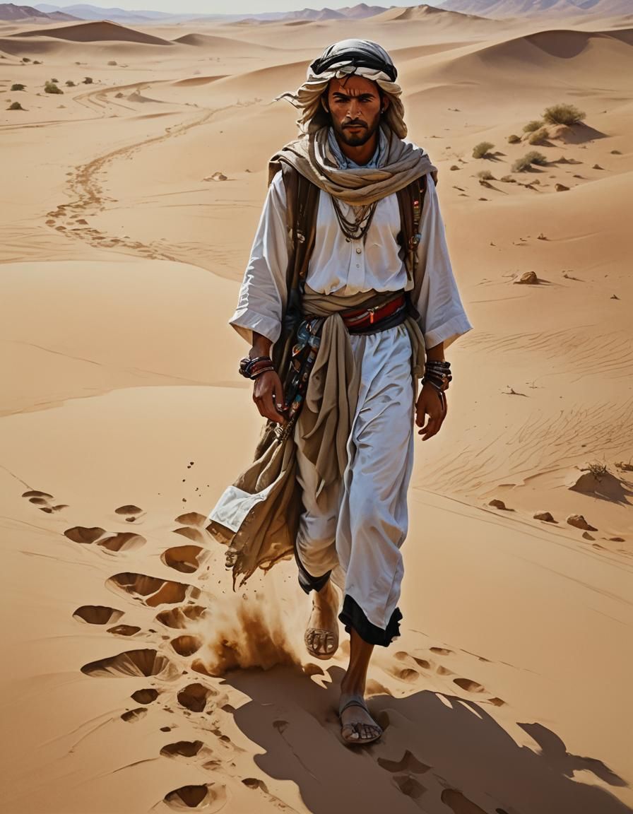bedouin leaving footprints in the sand
