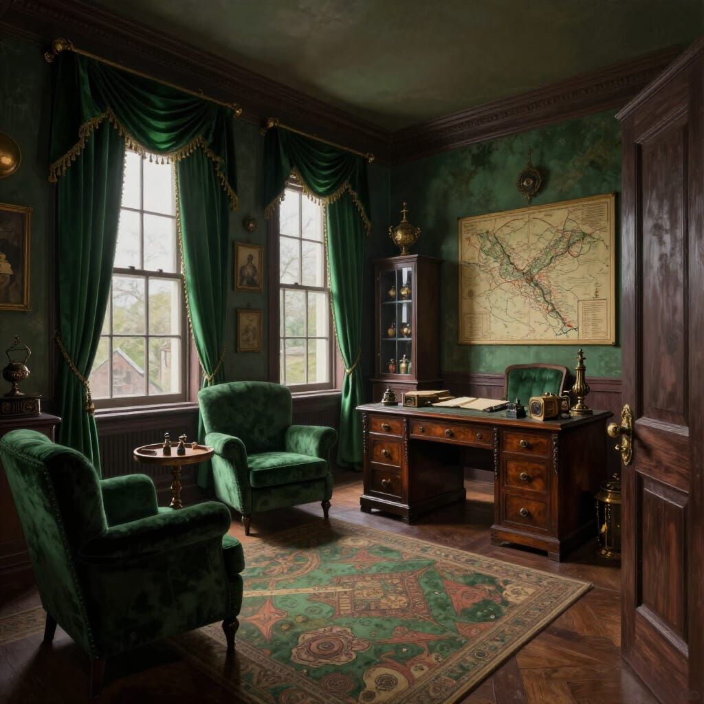 Victorian Steampunk Study with Eclectic Furnishings