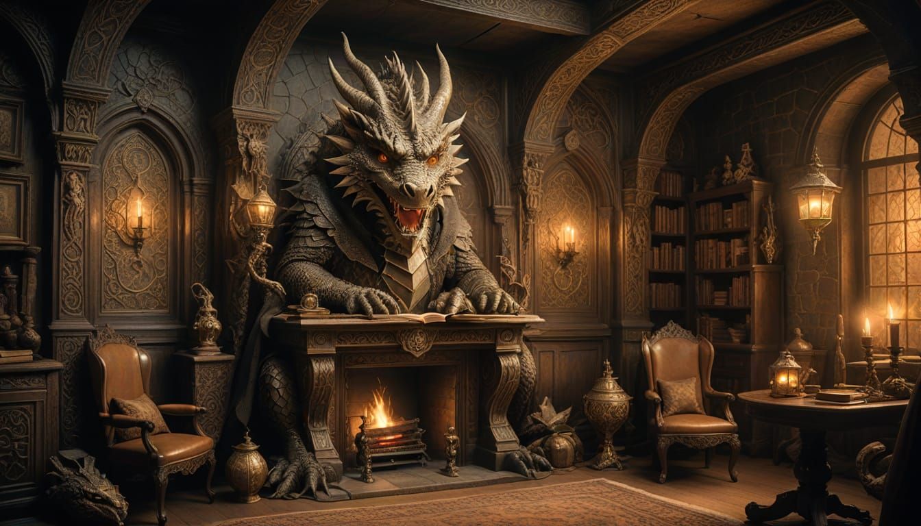 Mystical Wizard Captures Dragon's Essence in Sepia-Toned Sel...