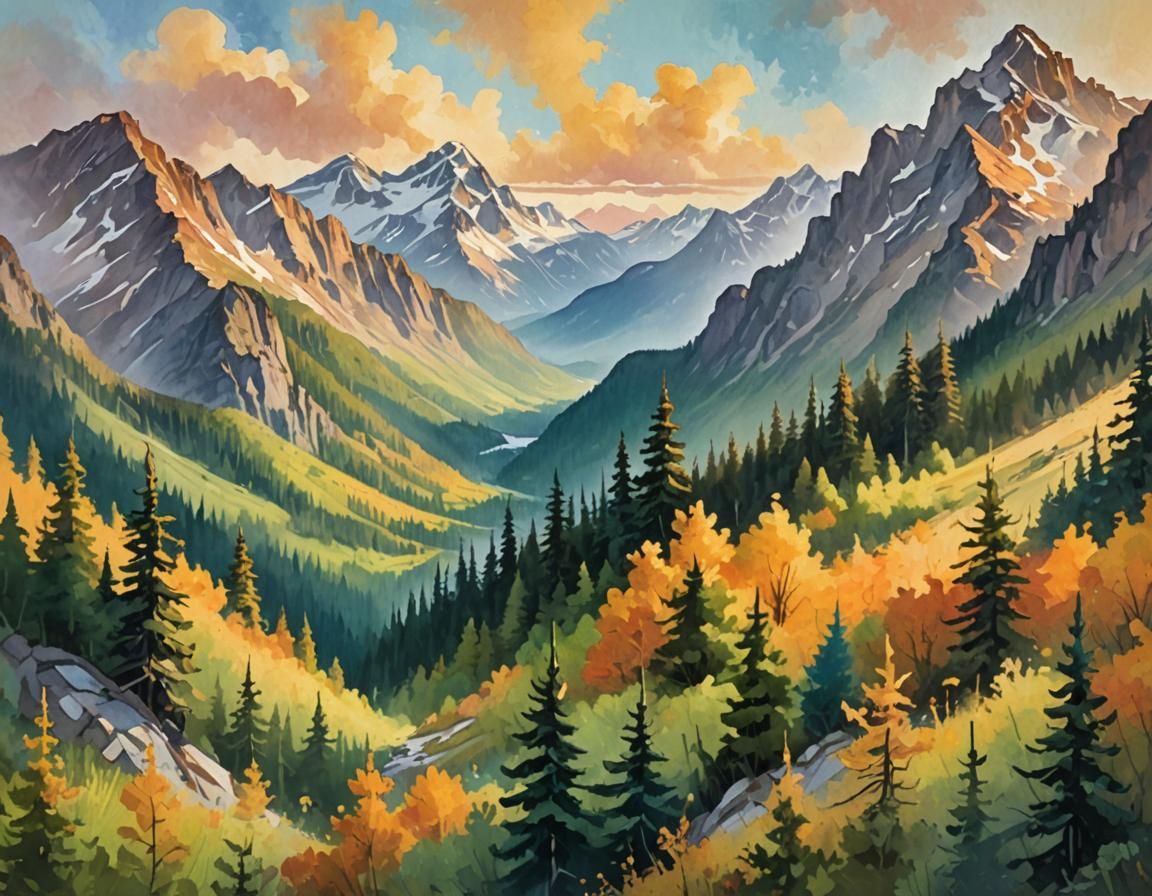 Gouache Landscape Painting in Impressionist Style