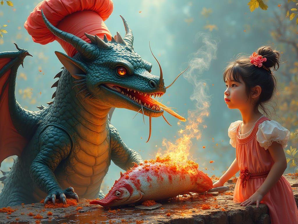 Dragon Chef Smokes Fish for Princess: Splash Art