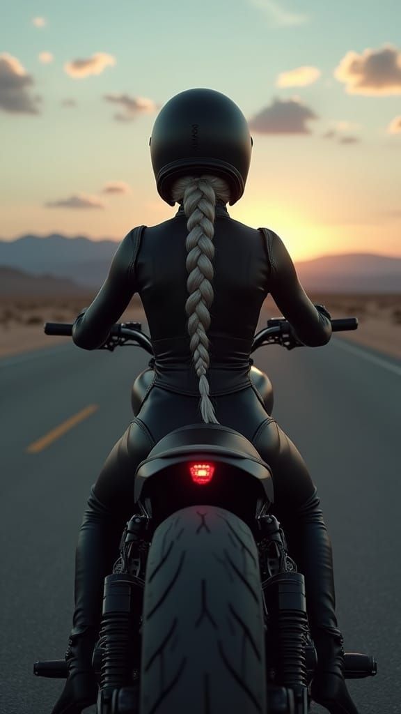 Biker Woman Silhouette at Dusk