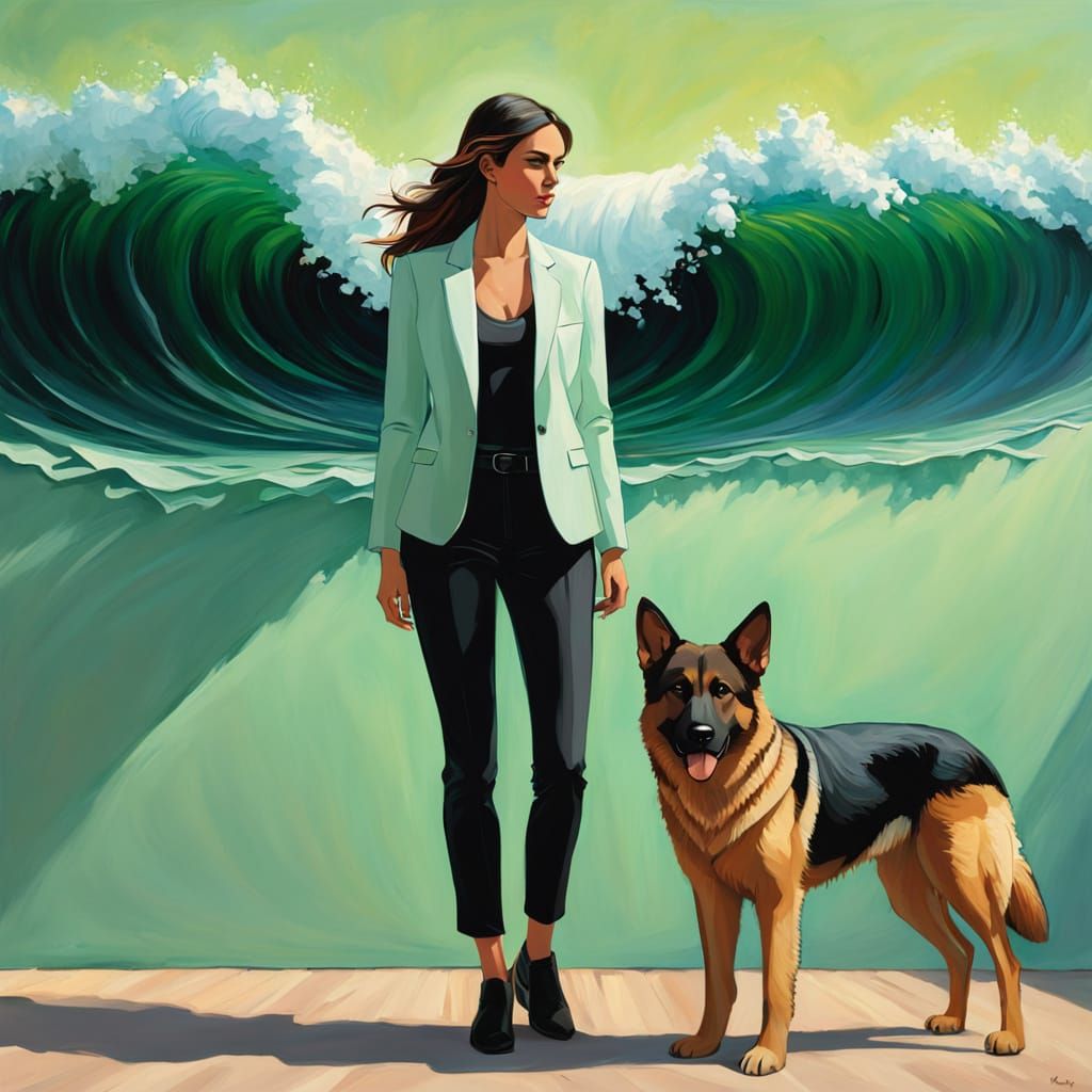 Woman and Dog in Neo-Impressionist Expressionist Style