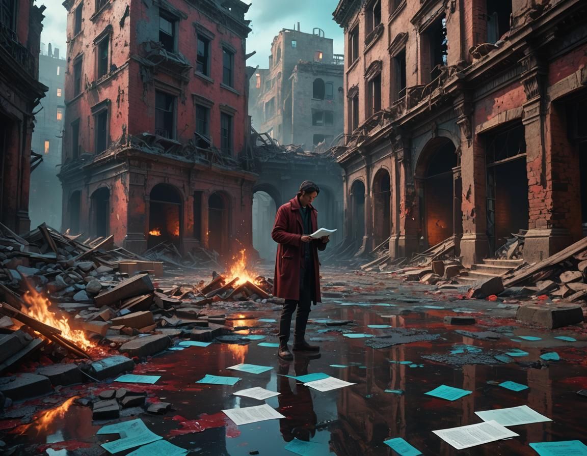 Lone Figure in City Ruins: Matte Painting