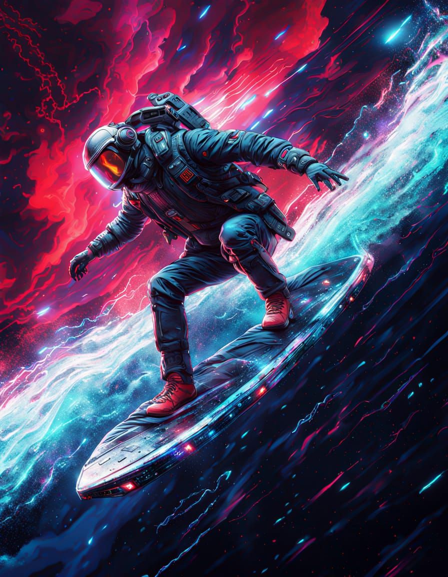 Cyberpunk Goddess Rides the Neon Galaxy