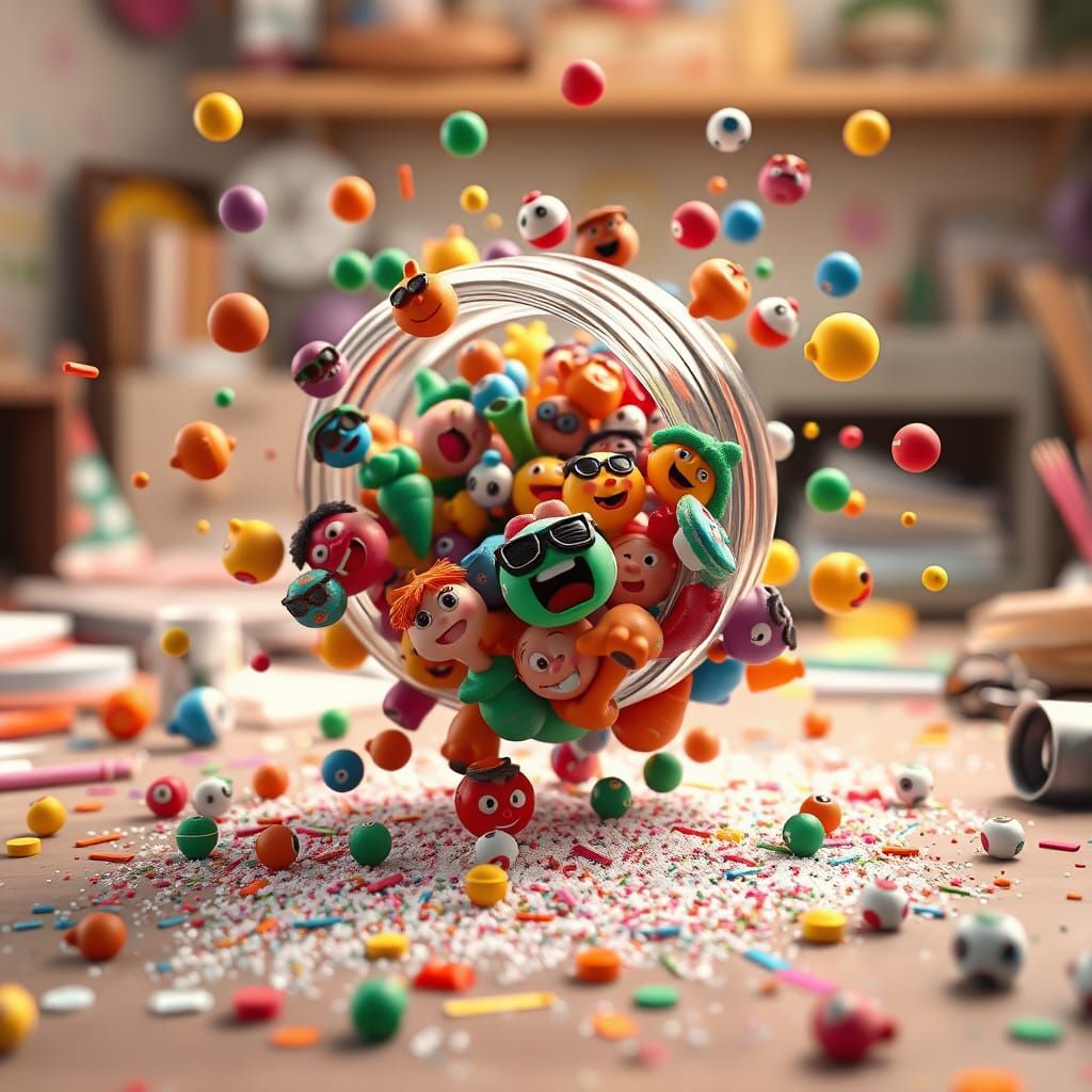 Exploding Jar of 3D Cartoon Beads in Unreal Engine