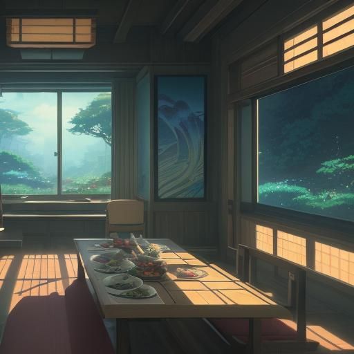 Sushi in Studio Ghibli Anime Style