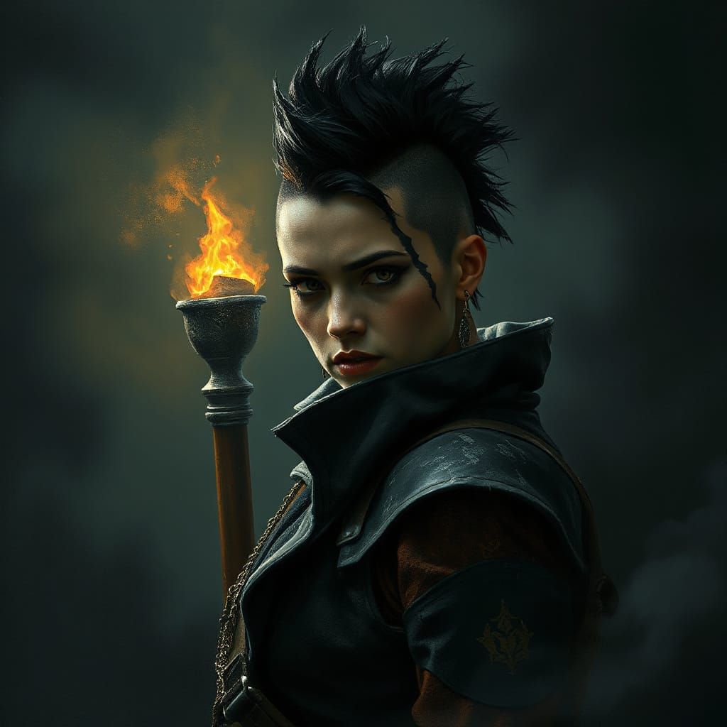 Dark Warrior Mercenary with Mysterious Gaze